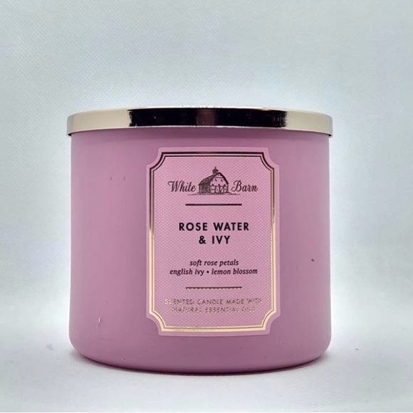 Bath & Body Works, White Barn 3-Wick Candle w/Essential Oils Rose Water & Ivy - Picture 7 of 11